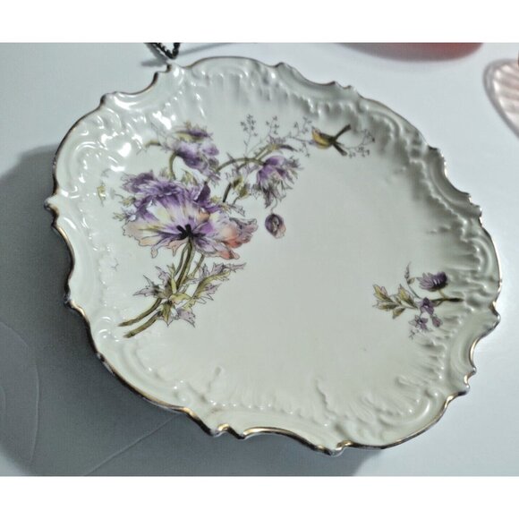 Antique Limoges France Hand Painted Cake/Dessert Serving Plate Knurled Edge 9" - Picture 9 of 14